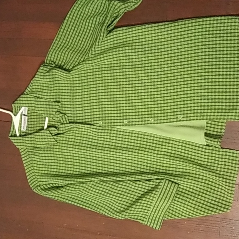 Green plaid Light Green and Dark Green button up mid sleeve woman's dress/casual